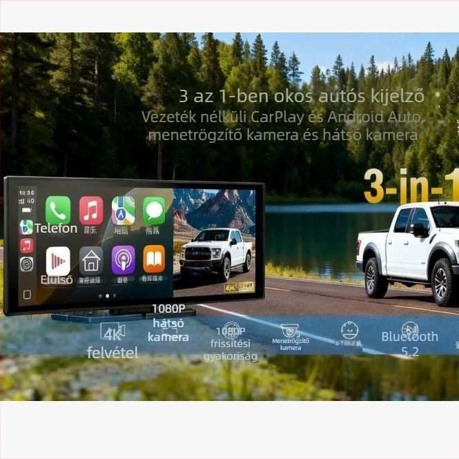 10,26 hüvelykes hordozható autós MP5 Bluetooth kijelző, vezeték nélküli CarPlay és Android navigációval