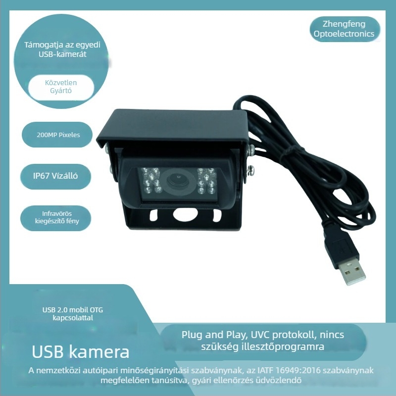 USB ipari kamera infravörös látással, Raspberry Pi és Android kompatibilis, járművekhez, teherautókhoz és mezőgazdasági gépekhez, meghajtó nélkül, HD megfigyelés