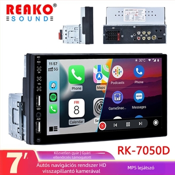 Okos autós navigációs rendszer Bluetooth MP5 lejátszóval, GPS, OLED kijelző, hátrameneti kép – Modell 7050DP