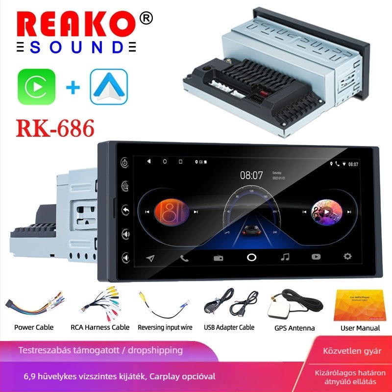 Android autó navigációs fejegység MP5 Bluetooth CarPlay funkciókkal