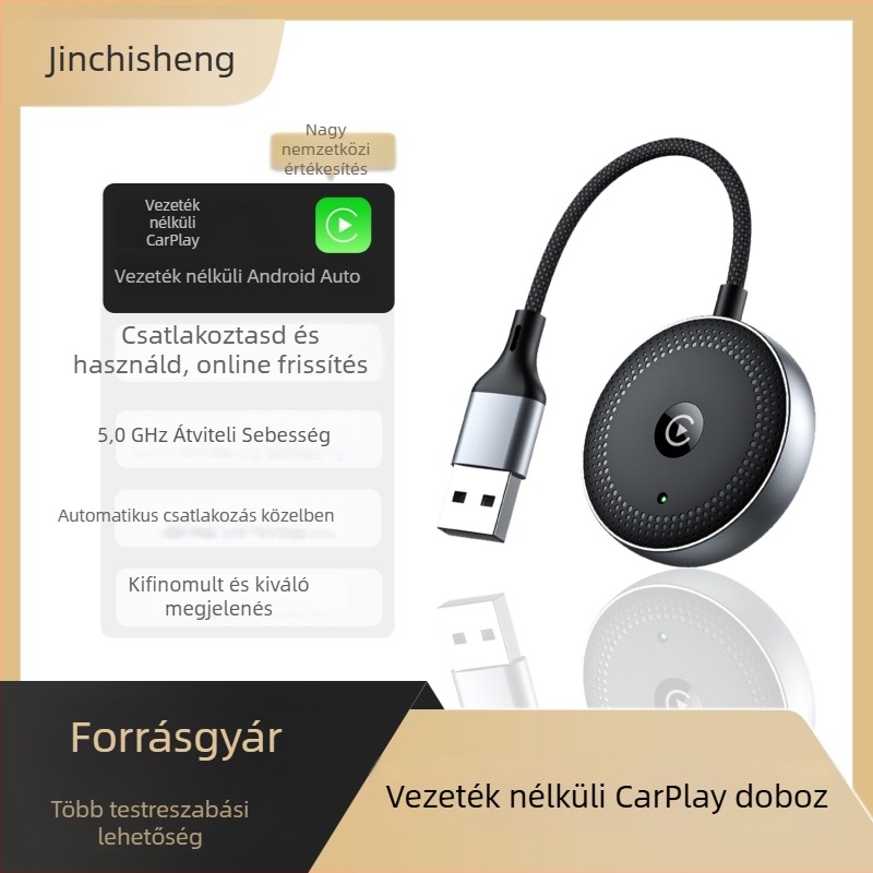 CarPlay vezeték nélküli adapter (Model 4105, USB és Type-C interfészek, iOS 10+, RAM 1GB, tömeg 68 g)