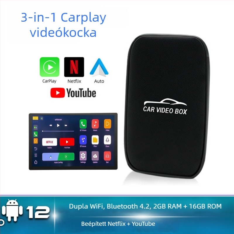 Három az egyben vezeték nélküli CarPlay és Android Auto doboz az eredeti autóhoz, Quad-Core CPU, 2GB RAM, 16GB ROM, Android OS, Type-C/SD interfész