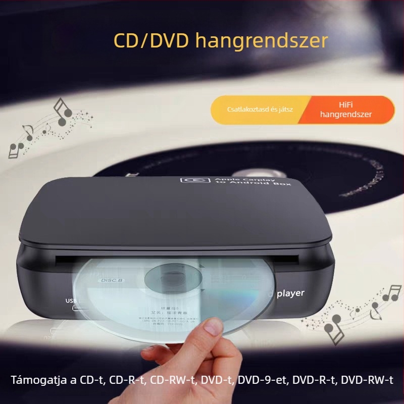 Autós DVD lejátszó CarPlay (kábelesről vezeték nélküli) és Android Auto, SX-360D, 2GB RAM/16GB ROM, 1280x720, USB-C, CD lejátszó