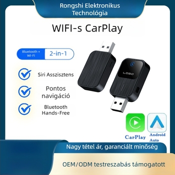 Vezeték nélküli CarPlay autóbox Android 2-in-1 adapterrel, modell K2-1, kétmagos processzor, 1 GB RAM, 1280x720, USB-A