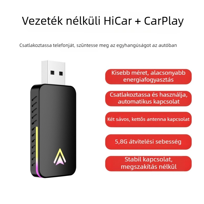 CarPlay és Hicar 2-in-1 autóadapter, vezetékesből vezeték nélküli | Box001 | Dual-core processzor | Linux | USB | 1080P