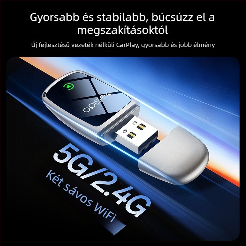 Yesido Km29 Vezeték nélküli CarPlay adapter, kettőmagos CPU, 1GB RAM, USB interfész, Dual-Band Wi‑Fi, korpusz cinkötvözetből