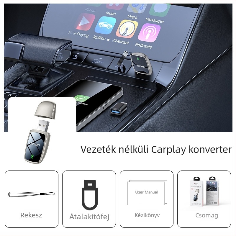 Yesido Km29 Vezeték nélküli CarPlay adapter, kettőmagos CPU, 1GB RAM, USB interfész, Dual-Band Wi‑Fi, korpusz cinkötvözetből