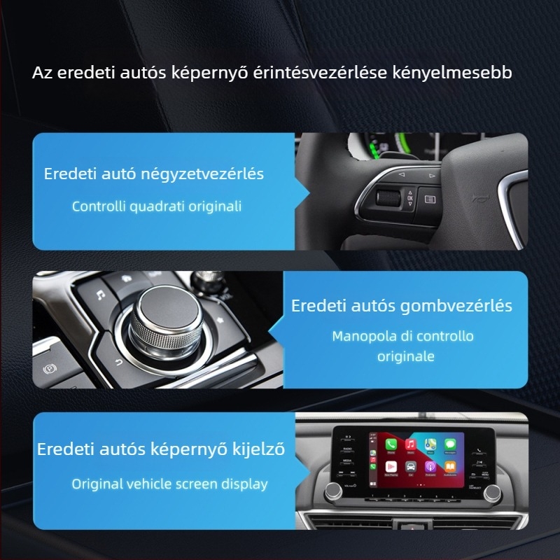 Eredeti kábeles CarPlayhez készült vezeték nélküli CarPlay adapter, T-típusú vízszintes csatlakozó, kétcsatornás Android Auto