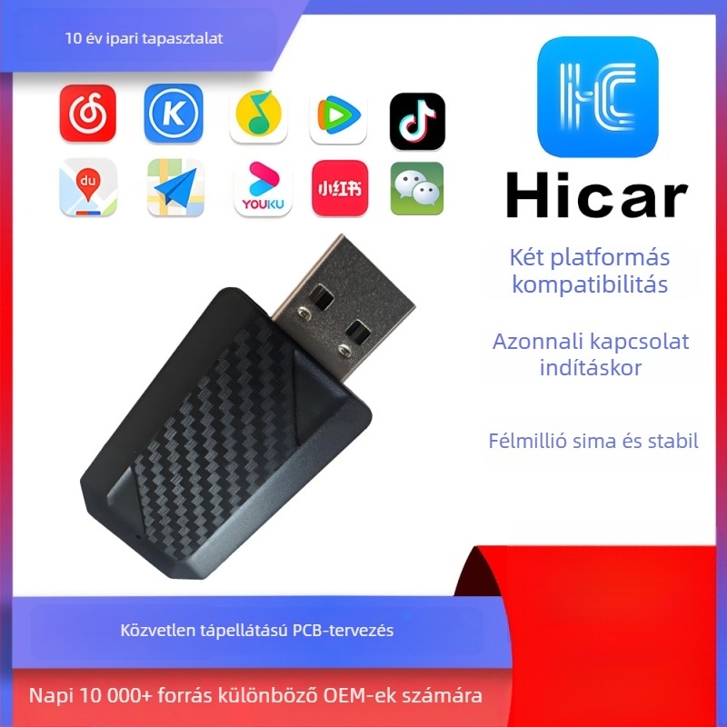 CarPlay vezetékesről vezeték nélküli adapter: HiCar Box A5-2, duál‑magos CPU, 1GB RAM, HiCar OS