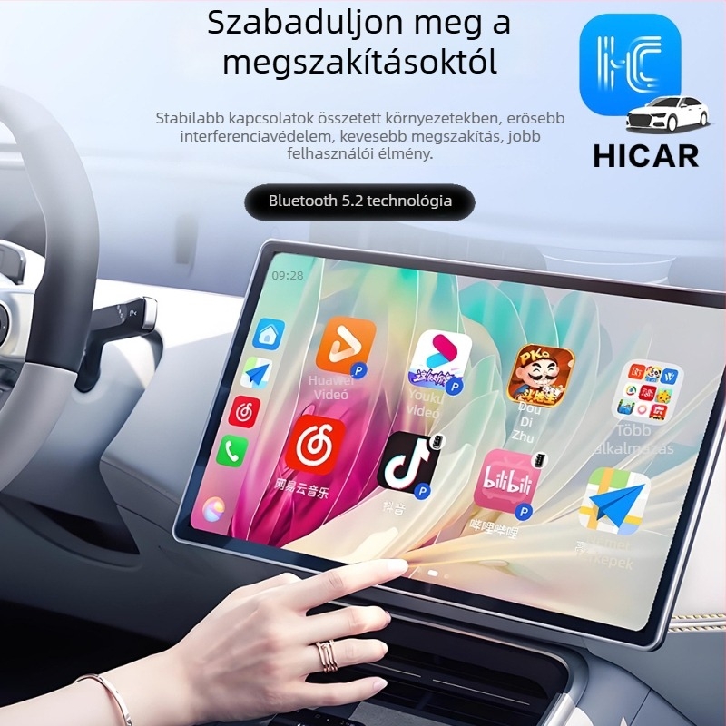 CarPlay vezetékesről vezeték nélküli adapter: HiCar Box A5-2, duál‑magos CPU, 1GB RAM, HiCar OS