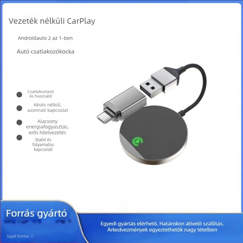 Vezeték nélküli CarPlay modul CP03 – Dual-core CPU, 2GB RAM, 32GB ROM, USB-C/USB interfész, kettős operációs rendszer
