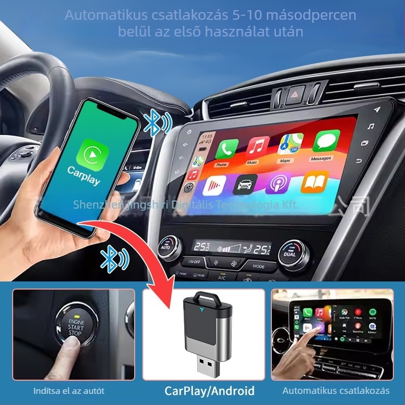 2 az 1-ben vezeték nélküli CarPlay és Android Auto modul, univerzális kompatibilitás, Cp-013, 5V, 0.5W