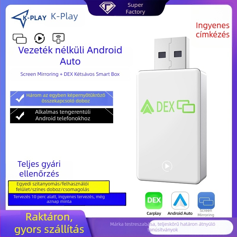 3 az 1-ben vezeték nélküli autóközponti doboz Android Auto, MirrorLink és DeX