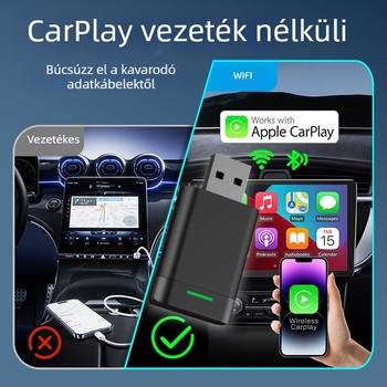 Dnakawa CarPlay 2-in-1 adapter: vezetékesről vezeték nélküli CarPlayre, USB interfész, TAB08 modell, ABS ház, testreszabás