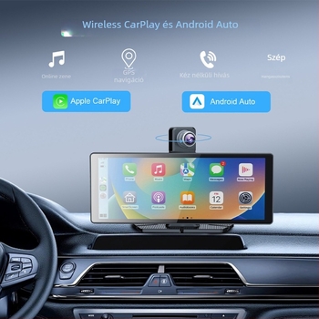 Vezeték nélküli CarPlay hordozható fedélzeti kijelző – All-in-One navigátor, modell M53, 1 GB RAM, USB és Type-C interfész, súly 50 g, universalis kompatibilitás