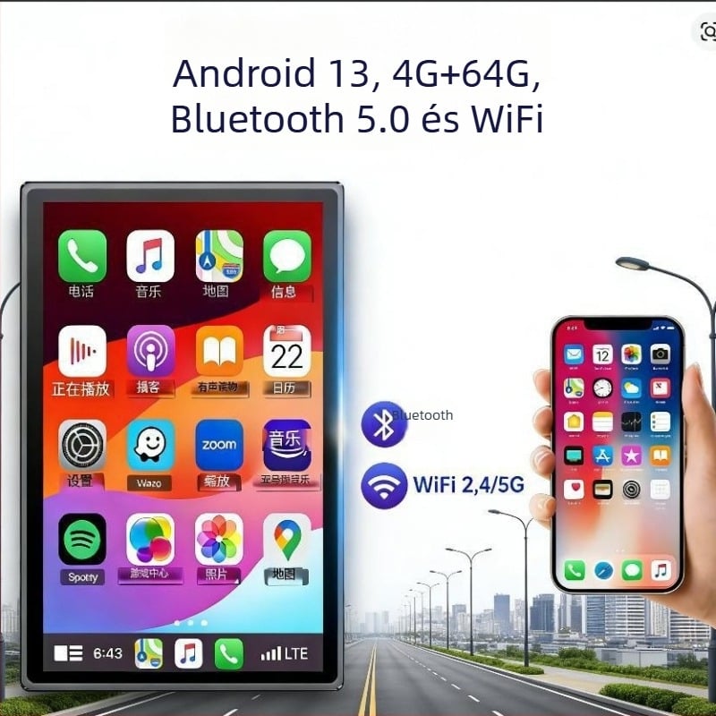 9 hüvelykes Android vezeték nélküli CarPlay navigációs kijelző autókhoz, nyolcmagos processzorral, 4 GB RAM-mal és 64 GB tárhellyel, univerzális kompatibilitás
