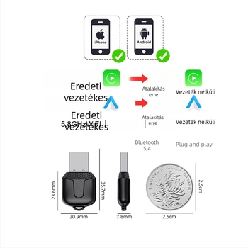 Vezeték nélküli CarPlay doboz autóhoz, kapcsolódási modul, univerzális Wi‑Fi vevő és adó