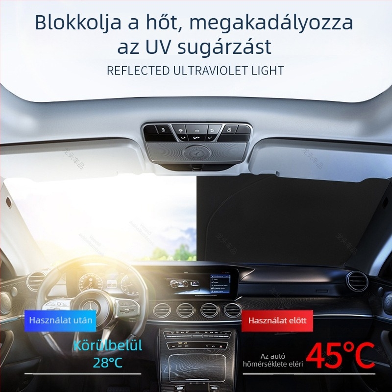 Autóüveg előtti árnyékoló grafén jégselyem anyaggal, snap-in telepítés, dedikált autómodellekhez, egyszerű stílus (Anyag: Graphene ice silk; Telepítés: Snap-in; Modellek: Dedicated car; Stílus: Simple)