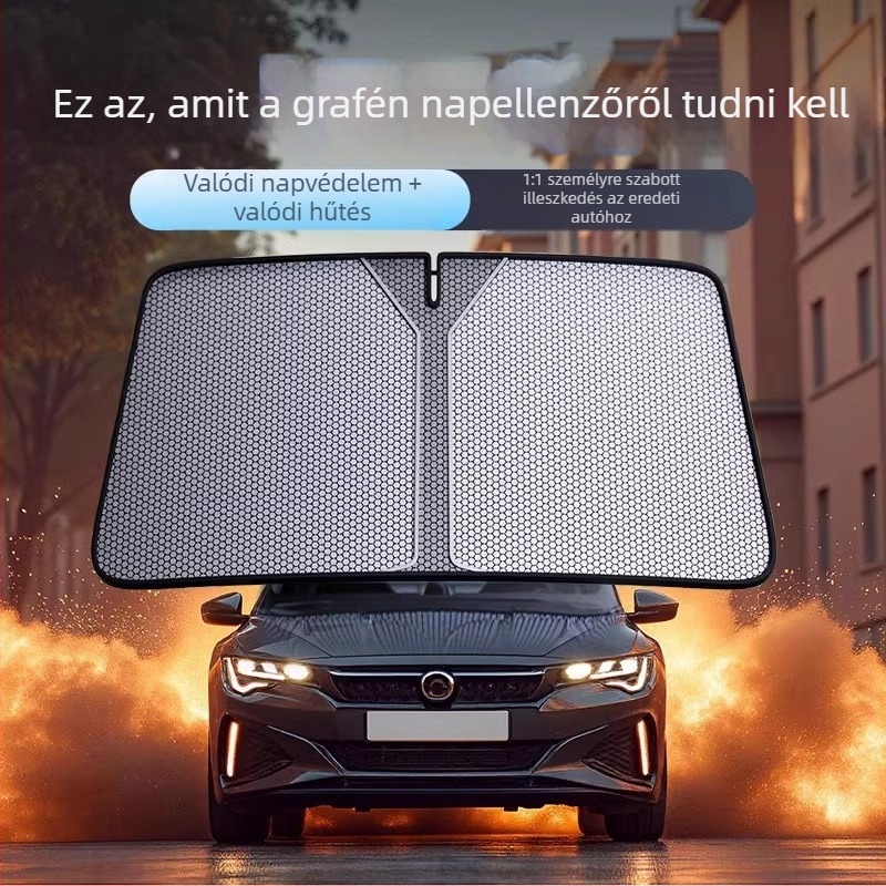 Autóüveg előtti árnyékoló grafén jégselyem anyaggal, snap-in telepítés, dedikált autómodellekhez, egyszerű stílus (Anyag: Graphene ice silk; Telepítés: Snap-in; Modellek: Dedicated car; Stílus: Simple)