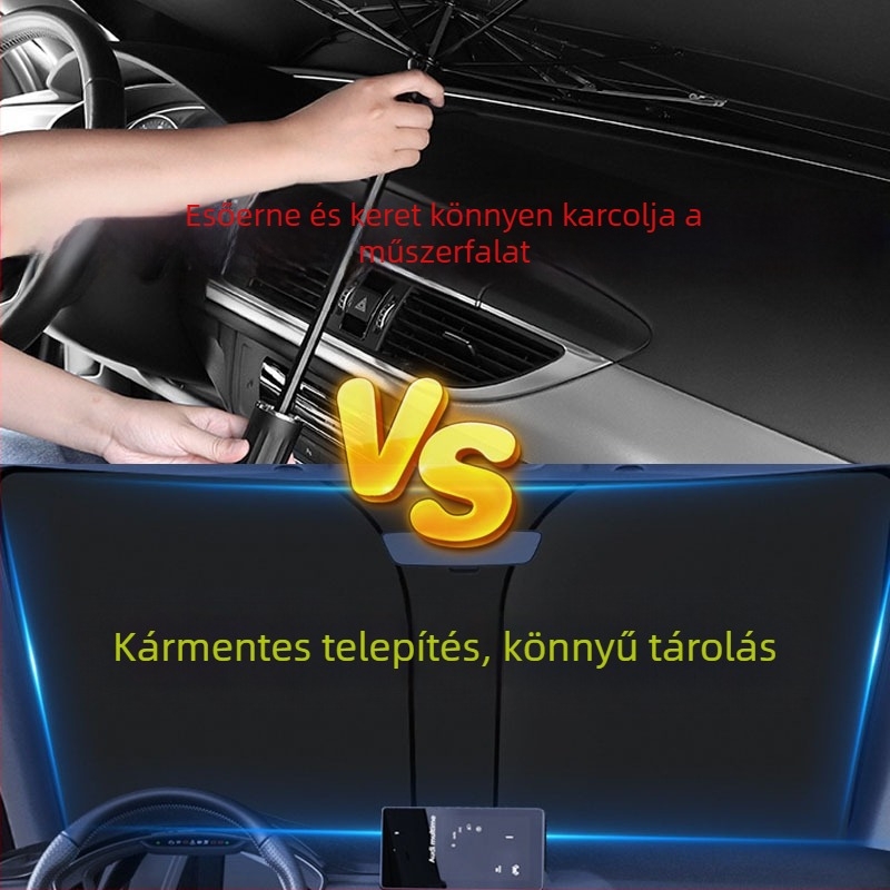Összecsukható autós napellenző az első szélvédőhöz, titán ezüst színű, vastagított