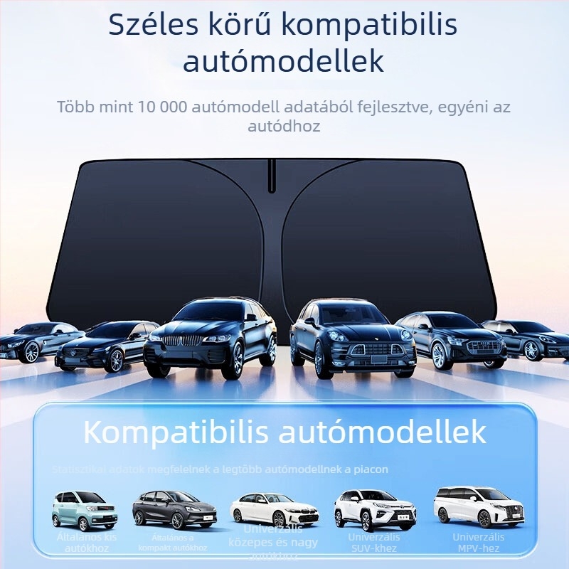 Összecsukható autós napellenző az első szélvédőhöz, titán ezüst színű, vastagított