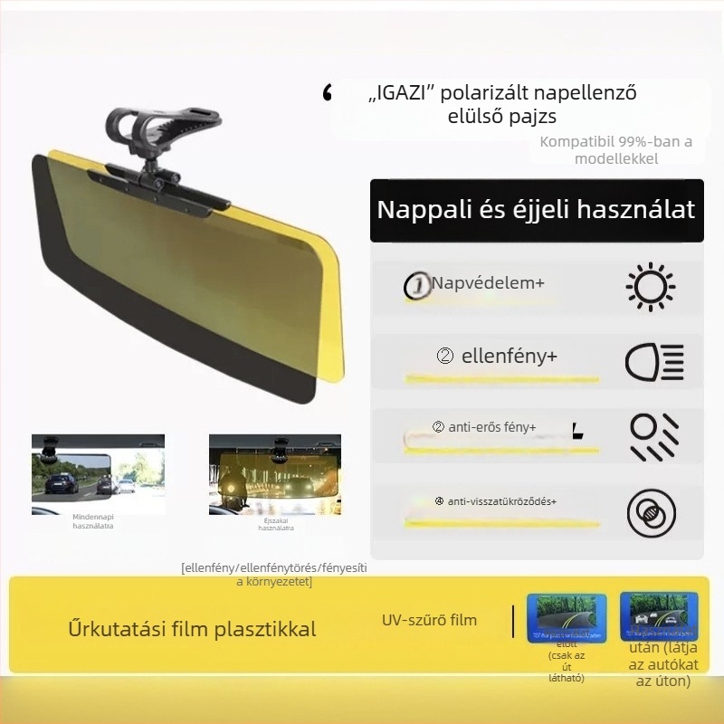 Autó napellenző, univerzális, beépített telepítés, nappal- és éjszakai anti-reflektív, minimalist stílus, PVC
