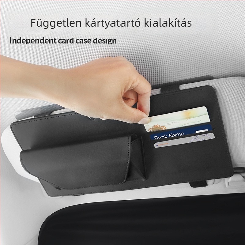 Univerzális bőr autós napellenző antireflexiós lencsével, fényvédő pajzzsal és többfunkciós tárolóval