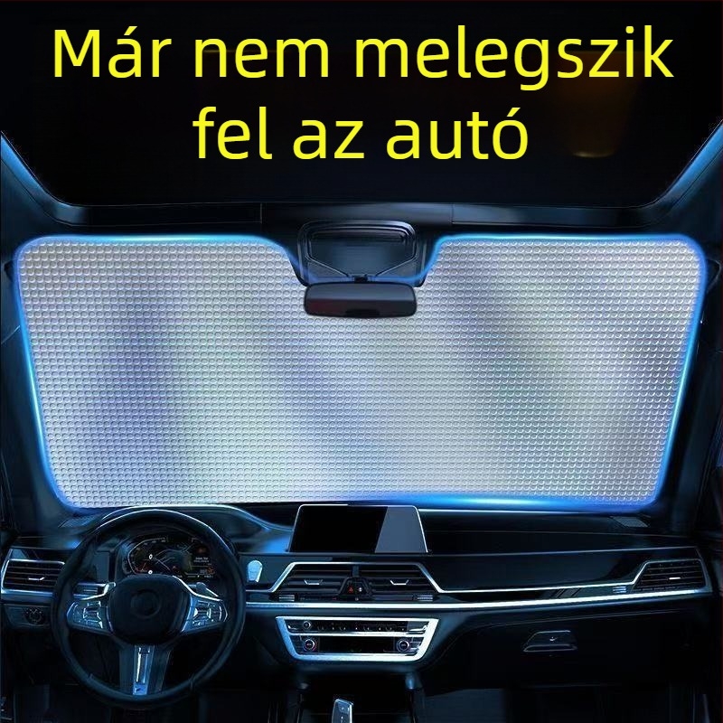 Autóhoz készült alumíniumfóliás napellenző, napvédelem és hőszigetelés, dupla oldalas buborékos réteg, első szélvédőhöz, teljes árnyékolás