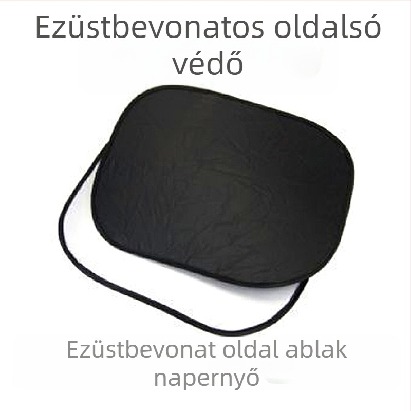 Autó oldalablakára szóló napvédő szívócsésze rögzítéssel; anyag: szalag alapú; súly 50–80 g; logónyomtatás elérhető; magáncímke licencelhető