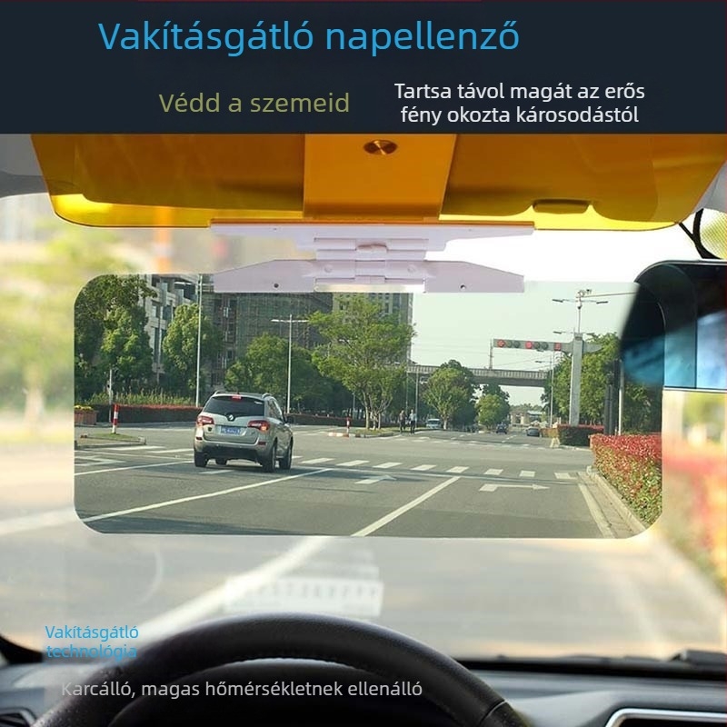 Autóban használható nappal–éjszaka napszemüveg és védőszemüveg tükörklipszzel, napellenző és polarizált fényvédő