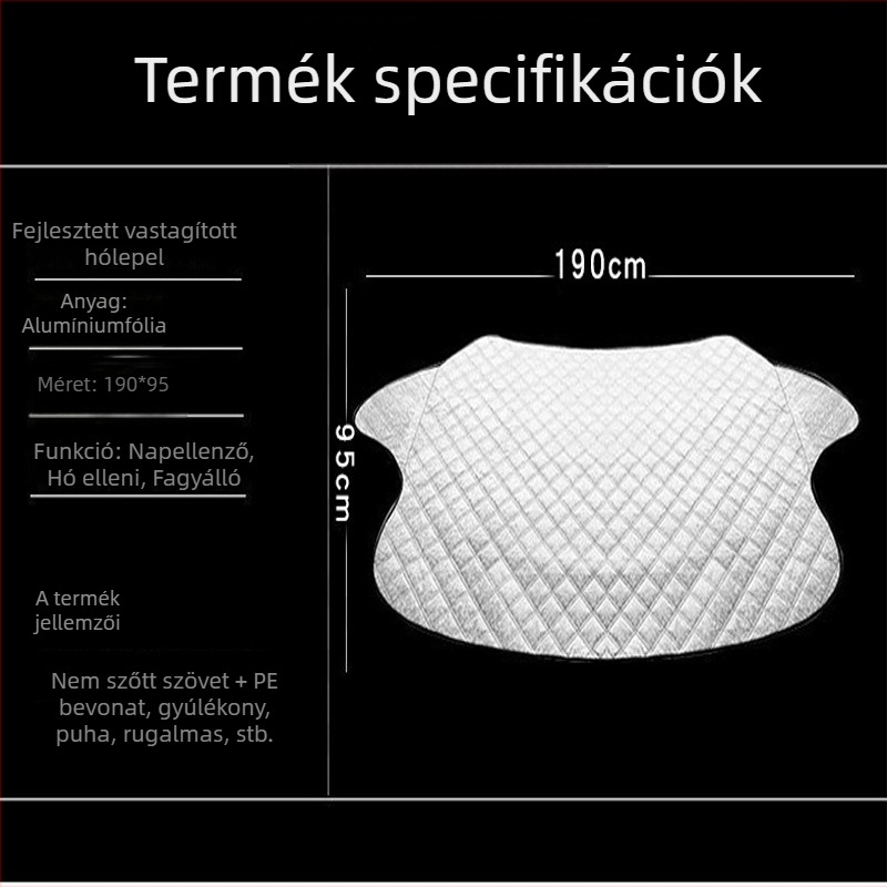 Első szélvédő takaró – vastagított anyag, hó, fagy és por elleni védelem, univerzális illeszkedés, 330 g, logónyomtatás elérhető