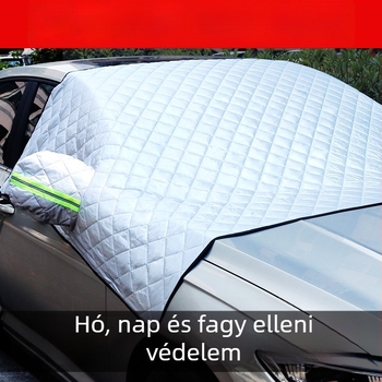 Autó első szélvédőjét védő hóvédő takaró, alumíniumfóliával, antifagyasztó, fleece bélés, univerzális illeszkedés