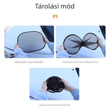 Nylon hálós autó napvédő, összecsukható, rögzítés szívófejű tartóval, oldalablakvédő