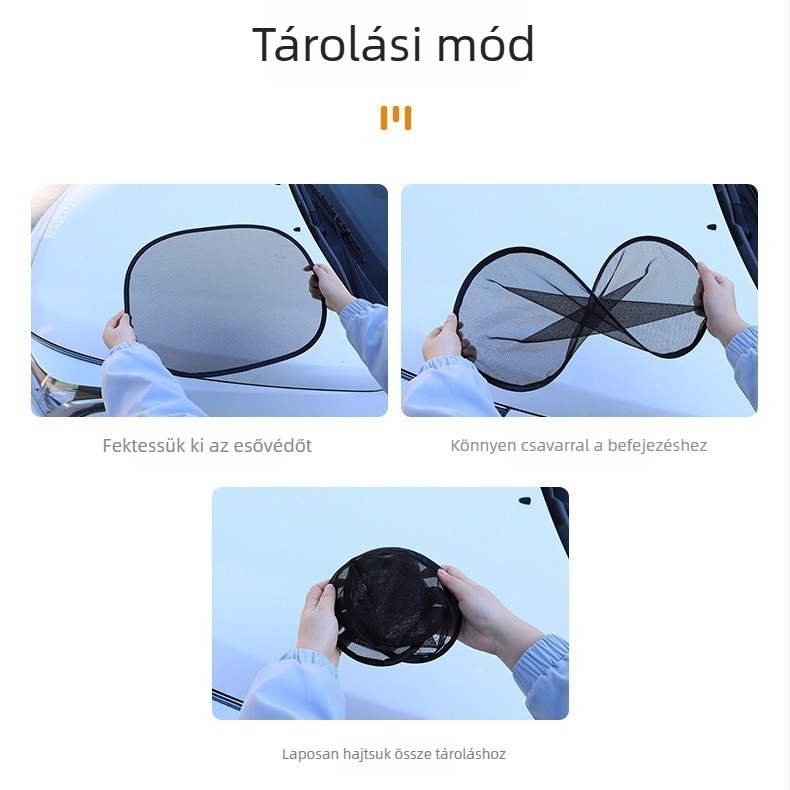 Nylon hálós autó napvédő, összecsukható, rögzítés szívófejű tartóval, oldalablakvédő