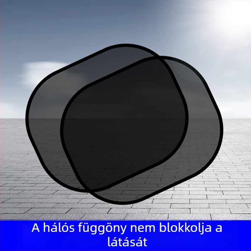 Nylon hálós autó napvédő, összecsukható, rögzítés szívófejű tartóval, oldalablakvédő