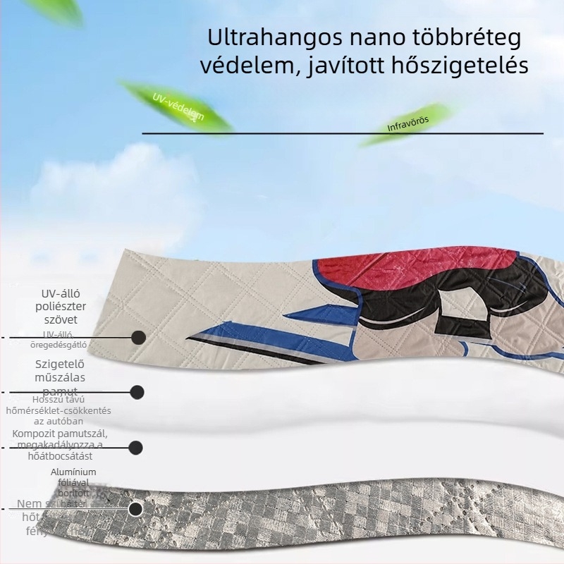 Autó jégvédő és első szélvédő takaró – vastított rajzfilm stílus, univerzális, alumíniumfilm-kompozit, beépített szerelés