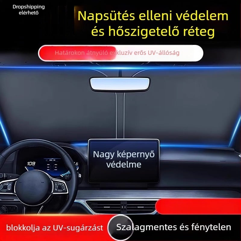 Autó első szélvédő napvédő – alumíniumfólia, beépített szerelés, univerzális kompatibilitás, minimalist stílus, egyszínű minta