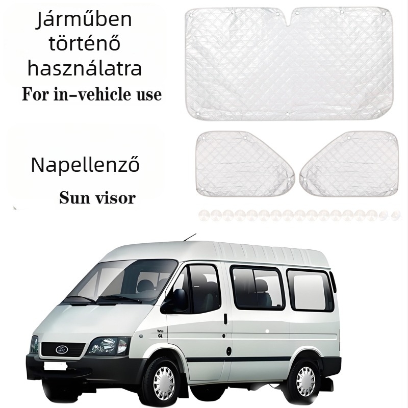 RV szélvédő árnyékoló Sprinter 19-24 – UV-visszaverés, háromrétegű alumínium fólia pamut szigeteléssel, rögzítés szívócsészékkel