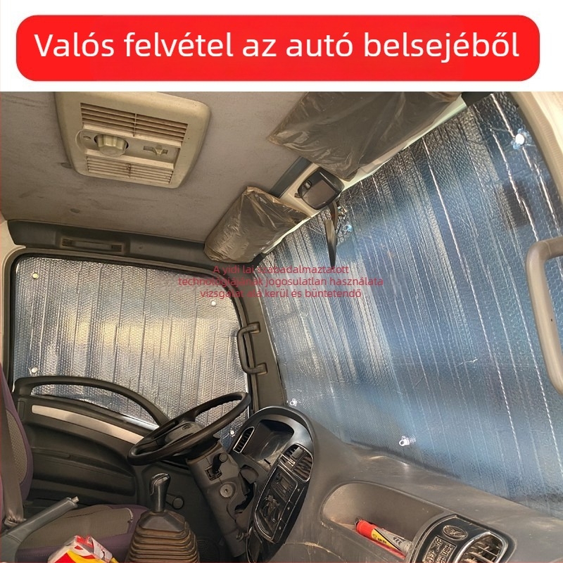 Kamion kabinás árnyékoló roló, kihúzható, alumíniumfólia, telepítés szívókoronggal, tetőre alkalmazható