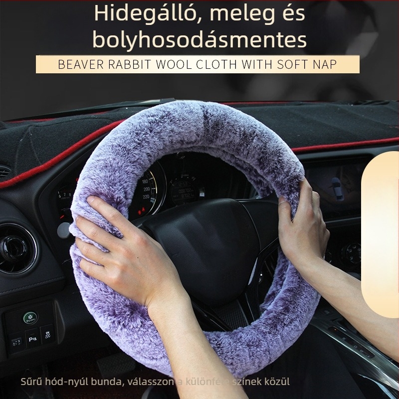 Két színű plüss kormányvédő nyérc szőrszálakkal, téli erősen megerősített készlet autóhoz
