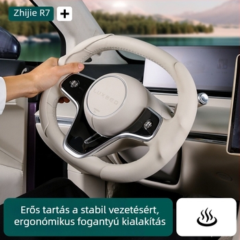 R7 kormánykerékvédő – légáteresztő műbőr, fél-burkolat csattal, csúszásmentes, belső felújításhoz
