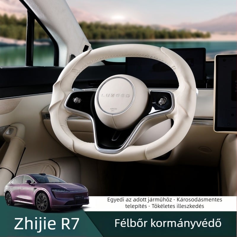 R7 kormánykerékvédő – légáteresztő műbőr, fél-burkolat csattal, csúszásmentes, belső felújításhoz