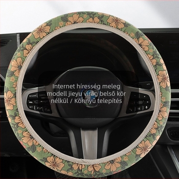 Virágmintás kormánykerék borító, elasztikus szalaggal, parafa felülettel, univerzális illeszkedés, minden évszakra