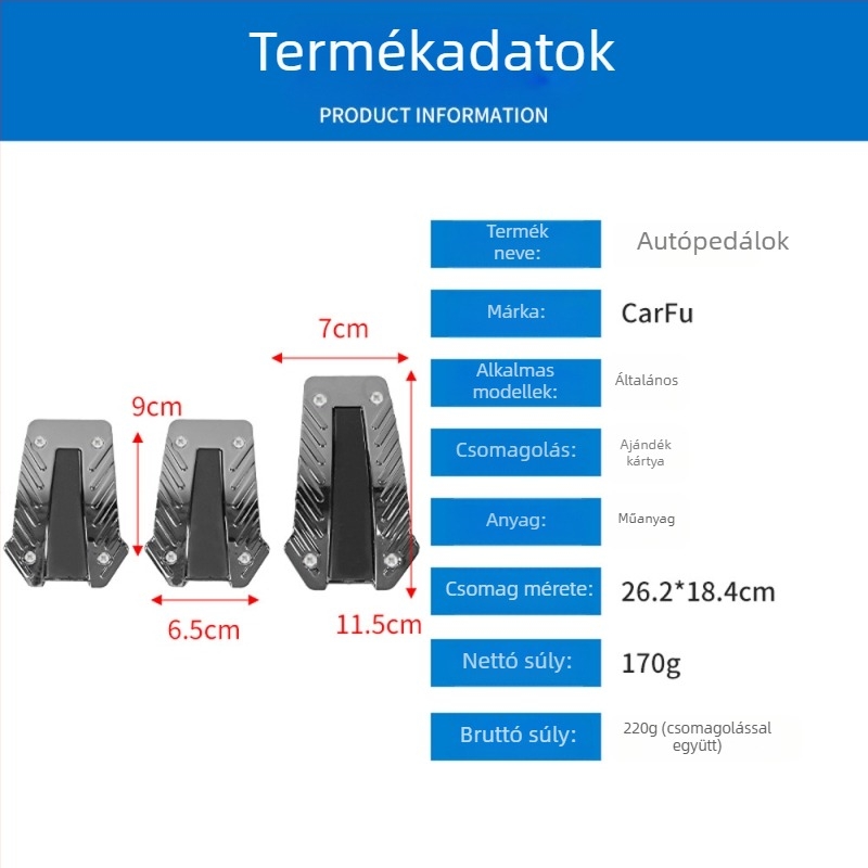 Universális autófék- és gázpedálok, lyukasztás nélkül, csúszásmentes és kopásálló, műanyag pedálok