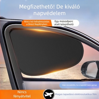 Autóhoz készült elektrosztatikus alumínium fóliás oldalablakárnyékoló, átlátszó, függő szerelés, napvédelmi és hőszigetelő megoldás
