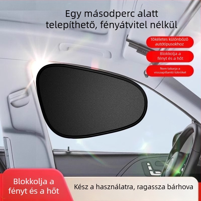 Autóhoz készült elektrosztatikus alumínium fóliás oldalablakárnyékoló, átlátszó, függő szerelés, napvédelmi és hőszigetelő megoldás