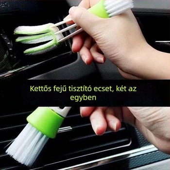 Autó légkivezetők tisztító keféje - kettős fej, többfunkciós a légcsatornák és billentyűzet tisztításához, PP műanyag