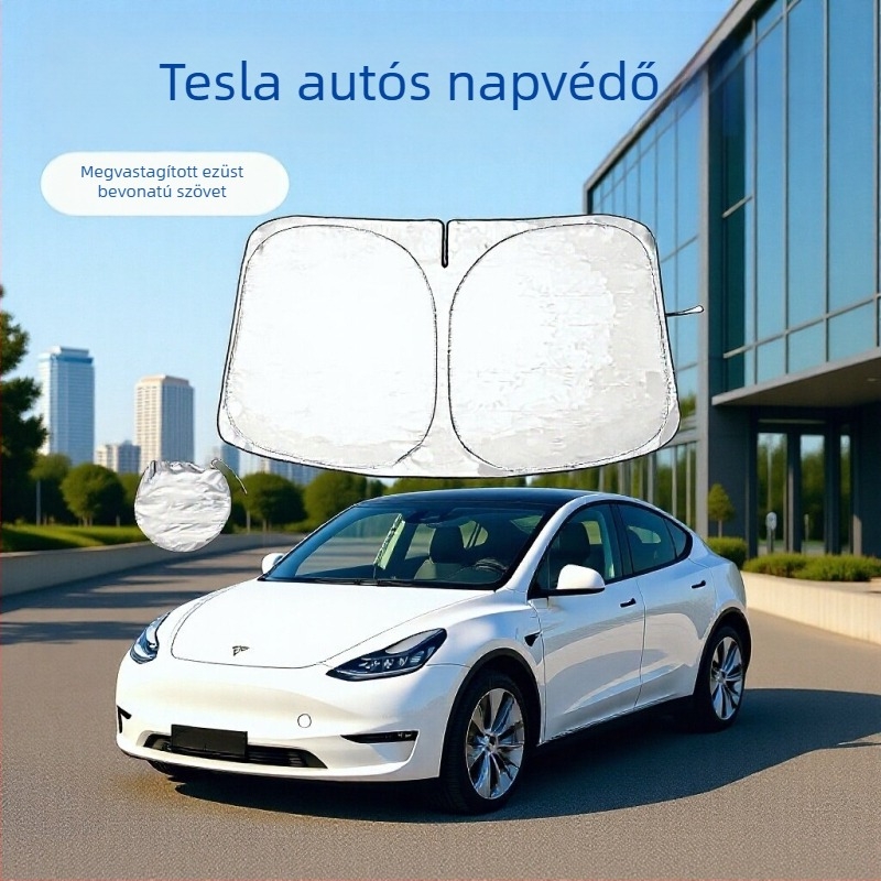 Összecsukható első napellenző Tesla számára, vastag ezüst bevonatú szövet, modell 3YS