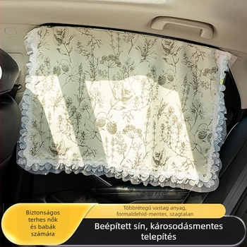 Beépített csúszórudas autóárnyékoló, oldalablakokra teljes sötétítés; anyaga chenille; felakasztva szerelés; kompatibilis a általános autómodellekkel