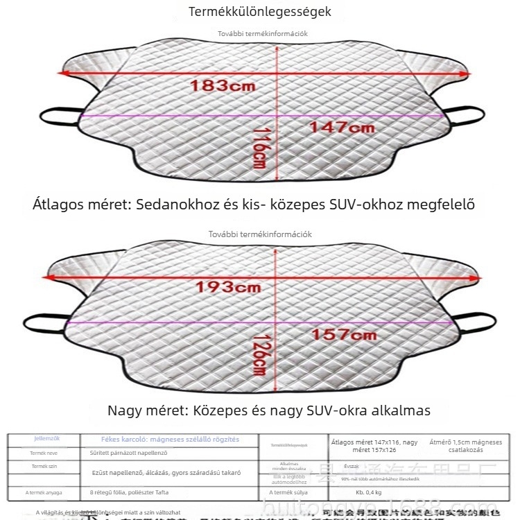 Autó napellenző négyrétegű quiltelt anyaggal, mágneses rögzítés, logó nyomtatás elérhető, téli–nyári kettős használat